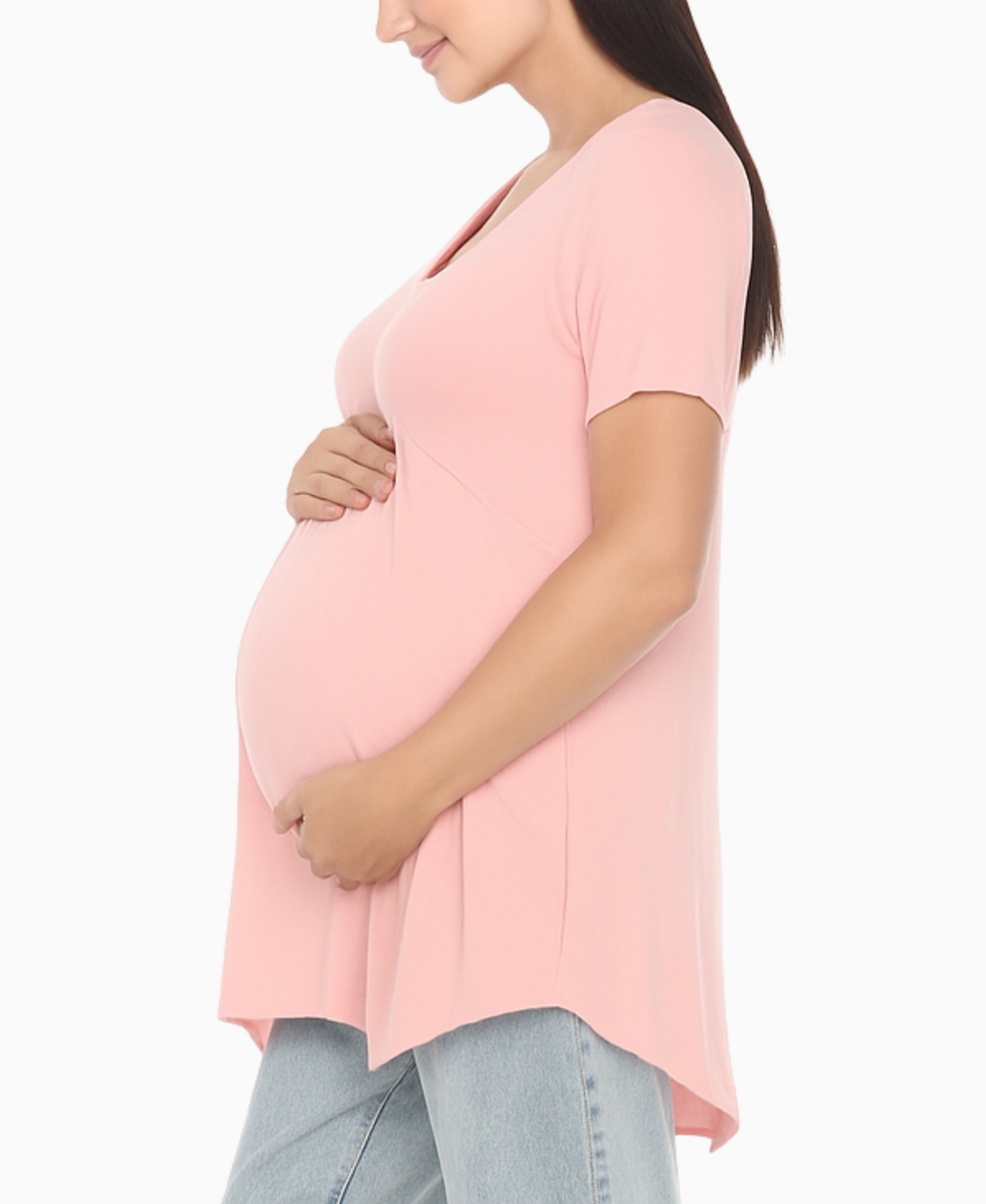 White Mark Women's Short Sleeve Shirred Front Knit Tunic Top In Pink