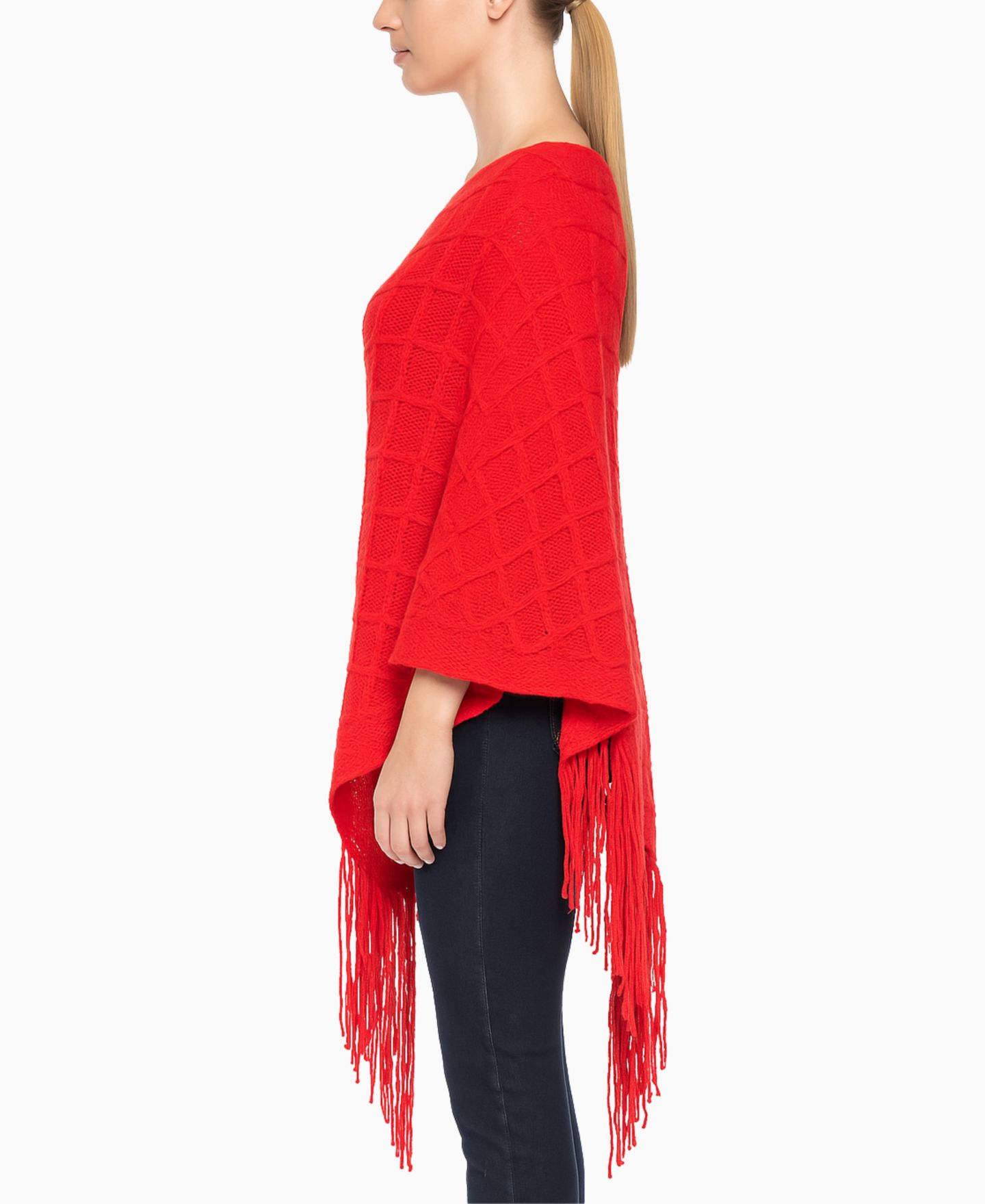 Женский свитер White Mark Open Knit Fringe Poncho, цвет: Красный — фото 2