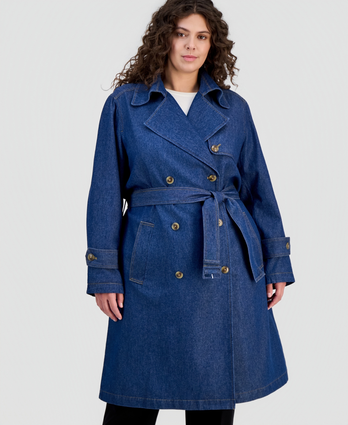 Anne Klein Plus Belted Denim Trench Coat