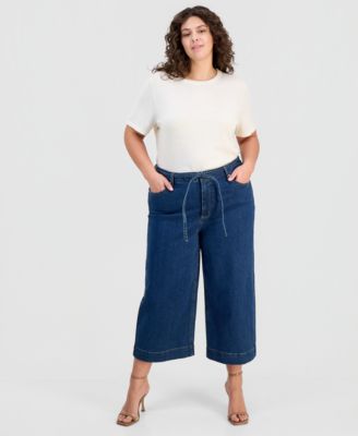 Plus Size High Rise Cropped Wide-Leg Jeans