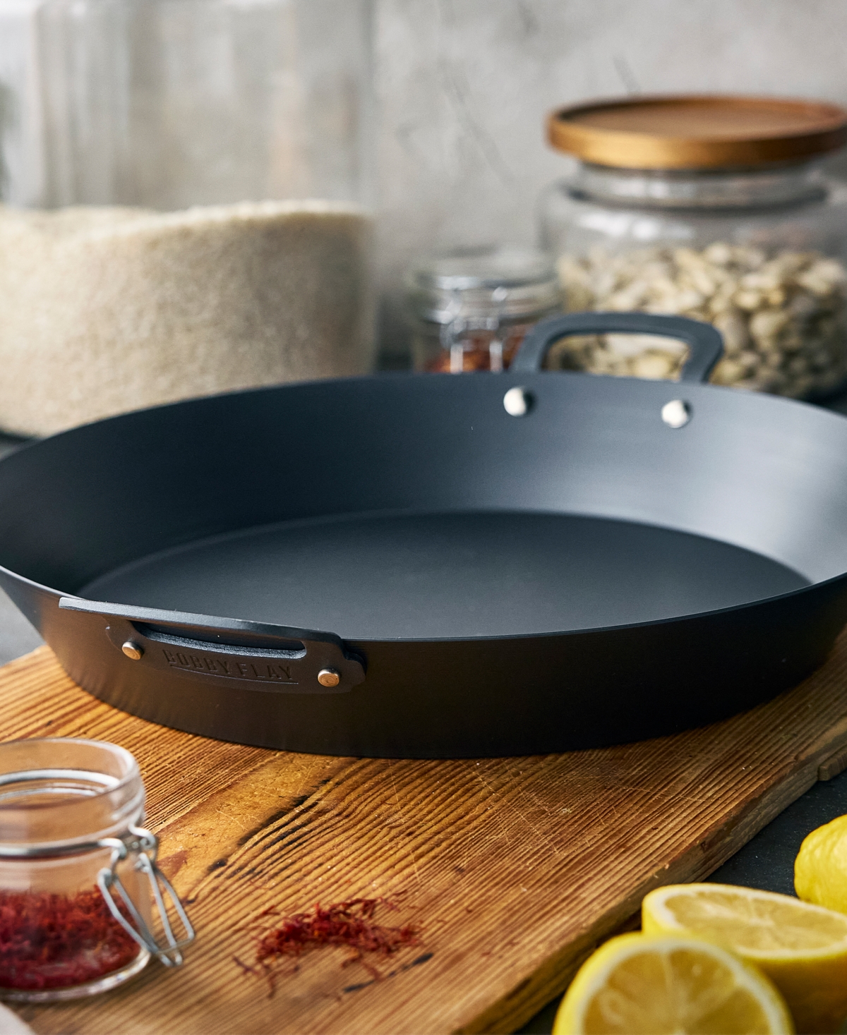 Greenpan Bobby Flay Carbon Steel 15" Paella Pan With Side Handles In Black