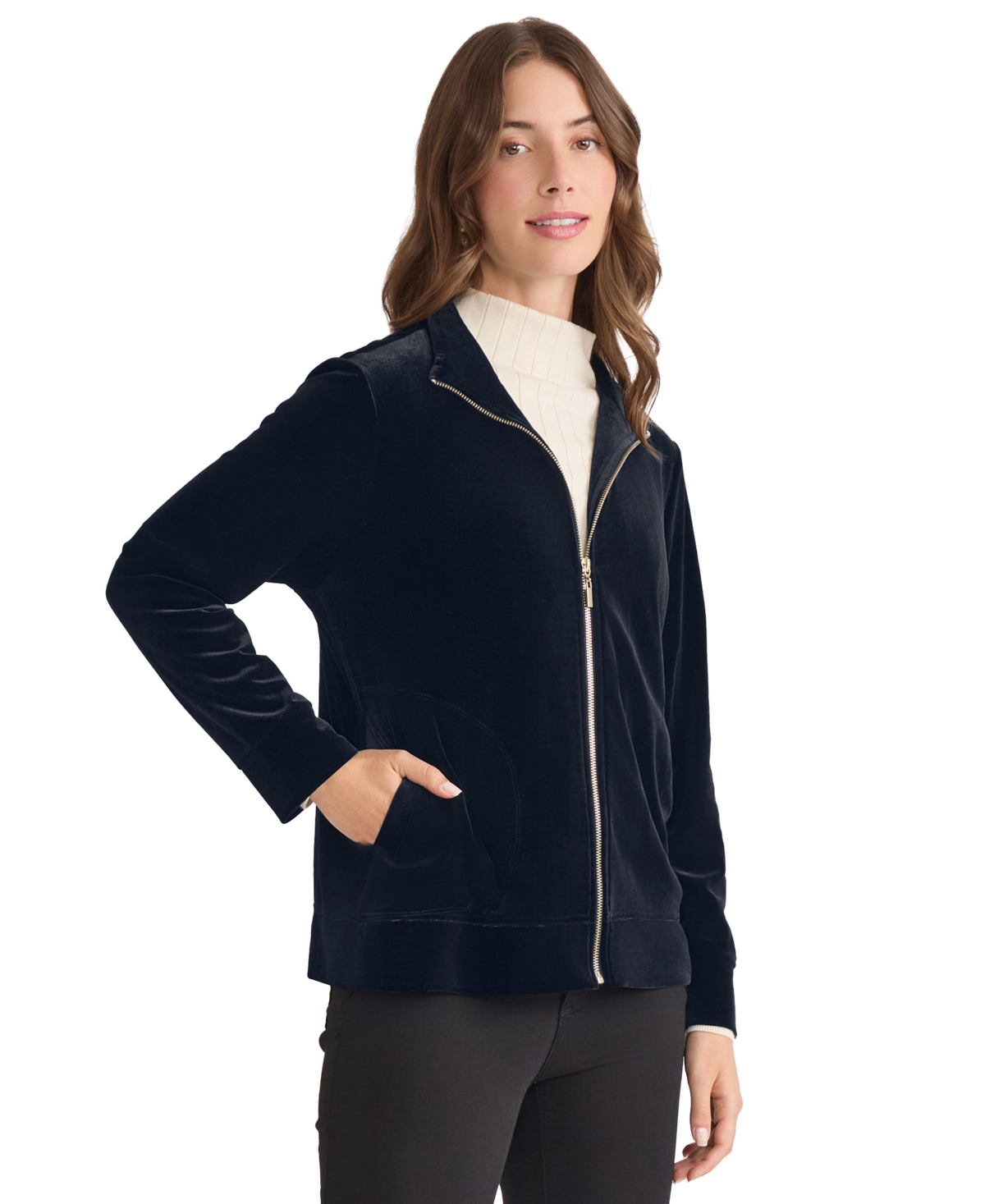 Jones New York Velour Jacket In Blue