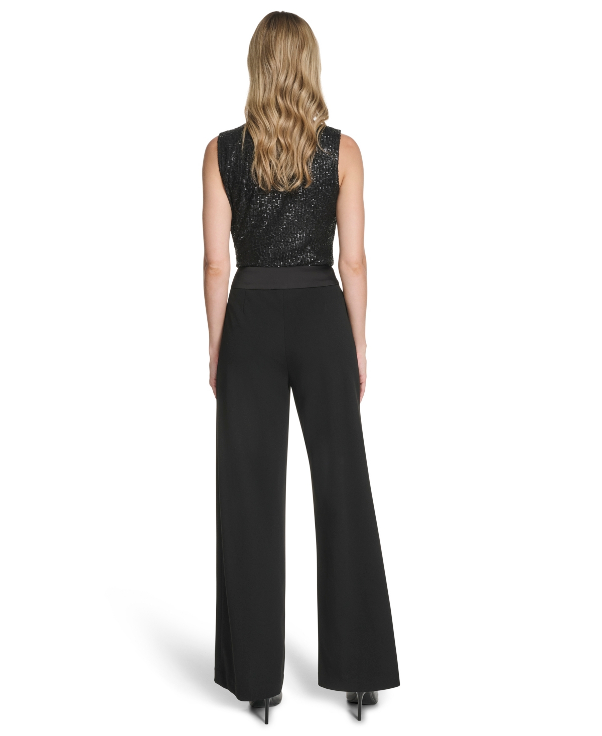 Calvin Klein Petite Wide Leg Mid-rise Pants In Black