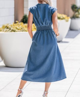 Women's Zip-Front Denim Midi Beach Dress