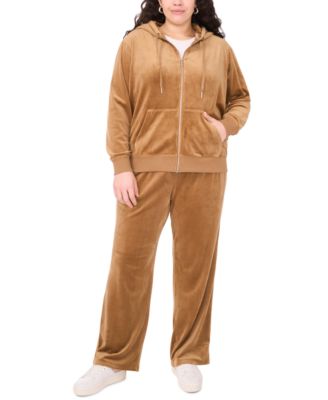 Plus Size Velour Zip-Front Hoodie Jacket