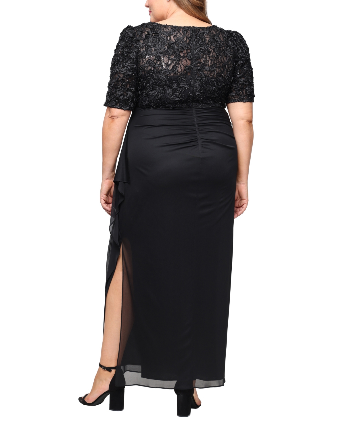 Alex Evenings Plus Size Soutache Embellished Short-sleeve Gown In Black