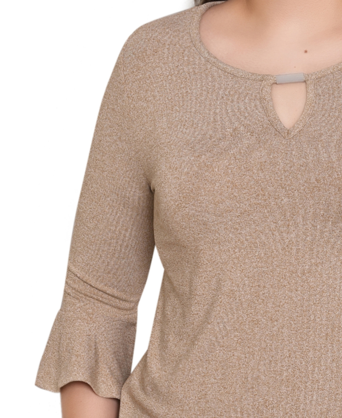 Ny Collection Women's 3/4 Bell Sleeve Pullover Top In Brown