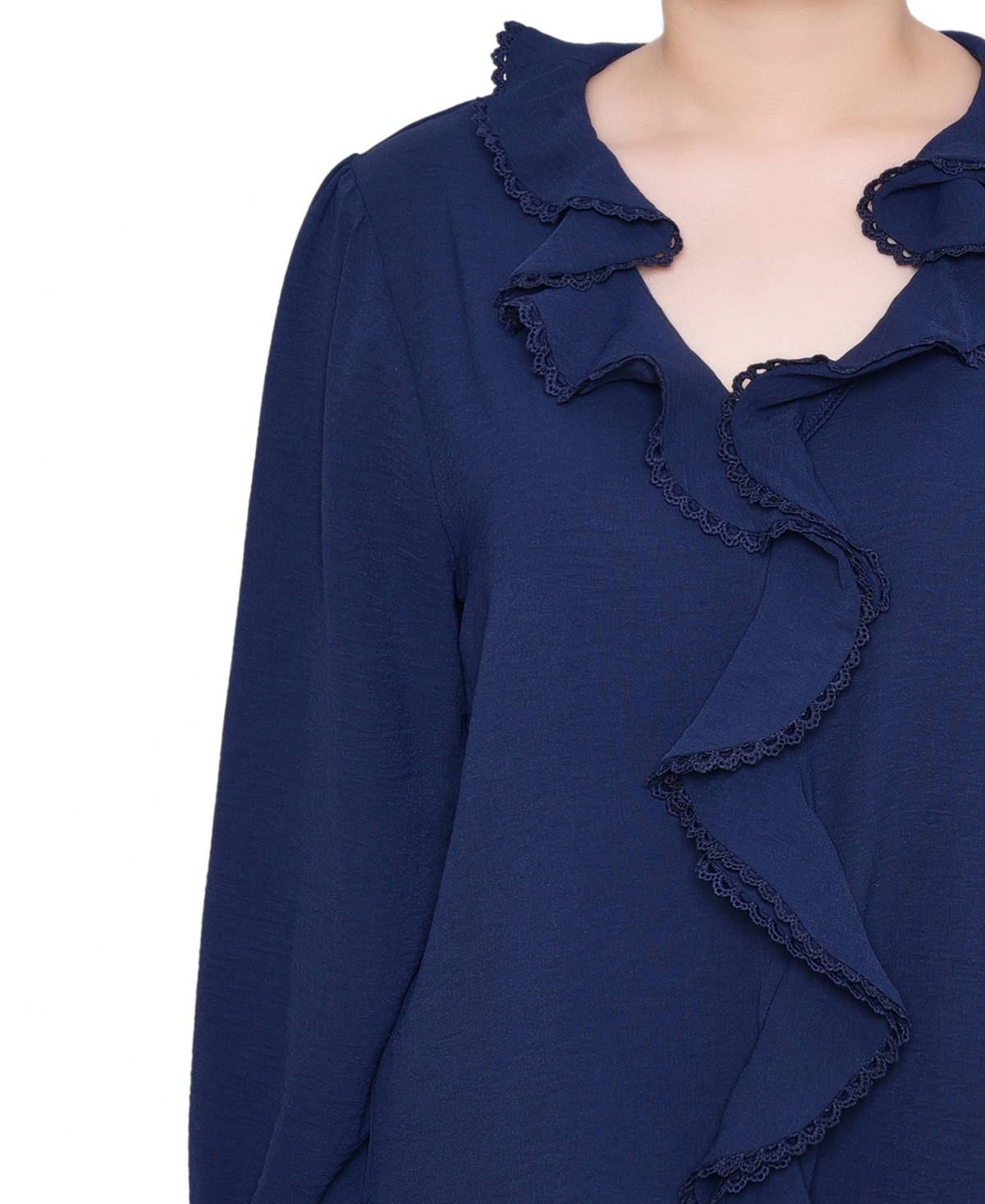 Ny Collection Women's Short Sleeve Ruffle Front Top In Blue