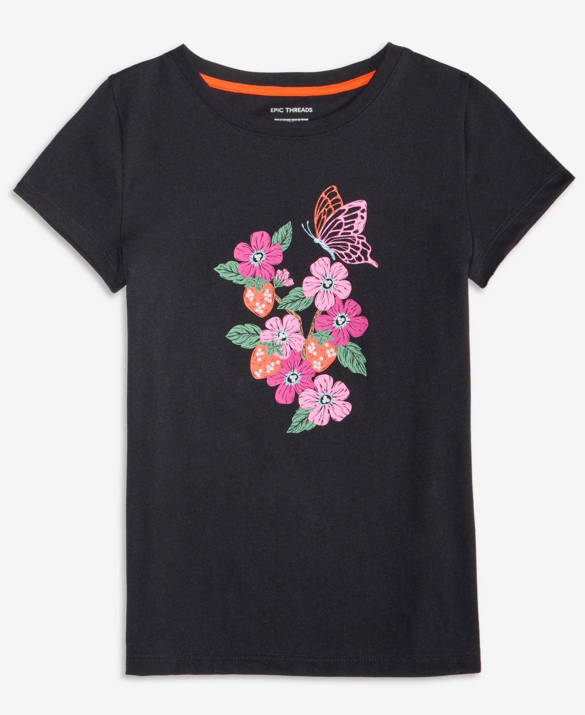 Epic Threads Girls 5-20 Floral Graphic Print Short-sleeve T-shirt, Macy's Exclusive In Black