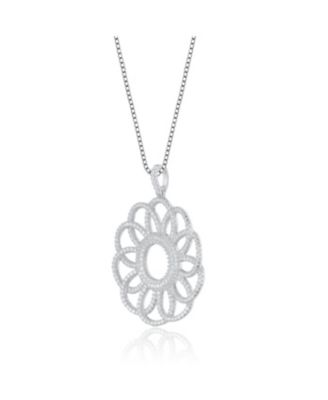 Sterling Silver White Gold Plated with Clear Cubic Zirconia Flower Pendant