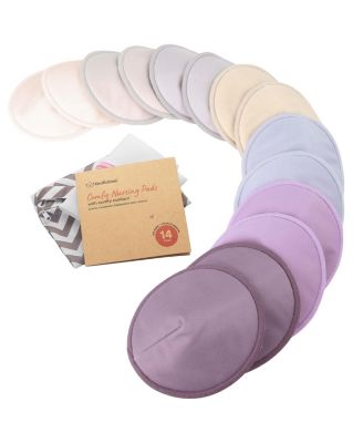 14pk Organic Nursing Pads, Washable Breast Pads + Wash Bag, Reusable Nipple Pads