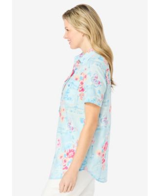 Women's Within Short-Sleeve Cotton Campshirt