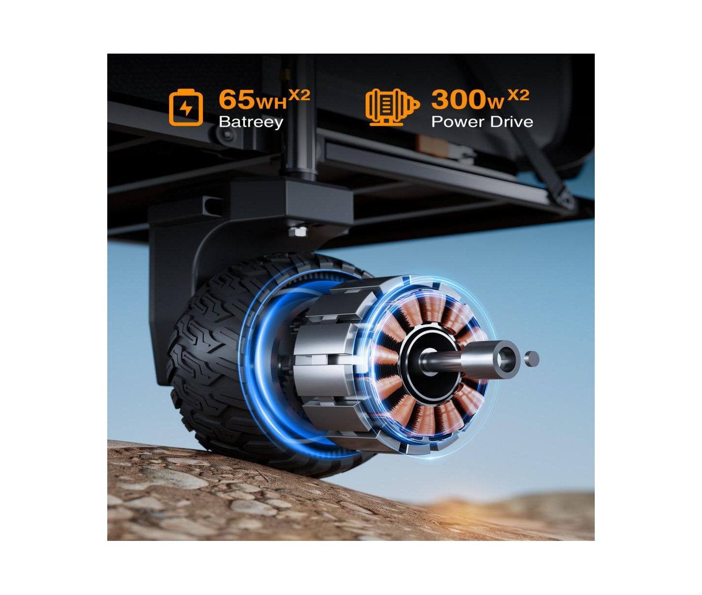 Складная электрическая спортивная тележка Gyroor с двумя моторами по 300 Вт, колёса 6.5 — фото 2
