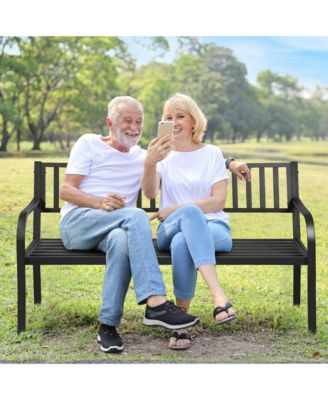 Park Yard Garden Bench Loveseat Outdoor Furniture w/ Foldable Center Table