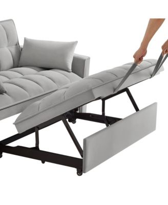 Modern Velvet Loveseat Sofa Bed with Storage & Pull-Out Bed, Compact Sleeper Couch with Adjustable Recline