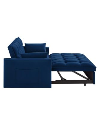 Modern Velvet Loveseat Sofa Bed with Storage & Pull-Out Bed, Compact Sleeper Couch with Adjustable Recline