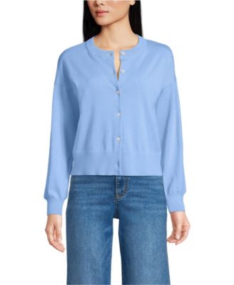 Women's Cropped Fine Gauge Crew Neck Cardigan Sweater