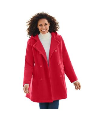 Women's Within Double-Breasted Hooded Fleece Peacoat