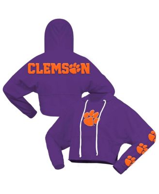 Spirit Jersey - Women's Purple Clemson Tigers Oversized Cropped Pullover Hoodie