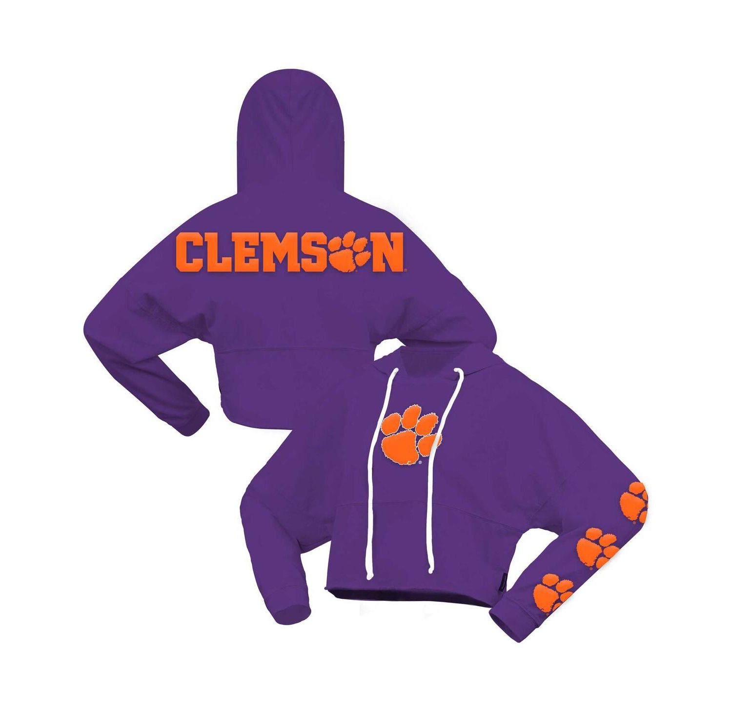 Women's Purple Clemson Tigers Oversized Cropped Pullover Hoodie