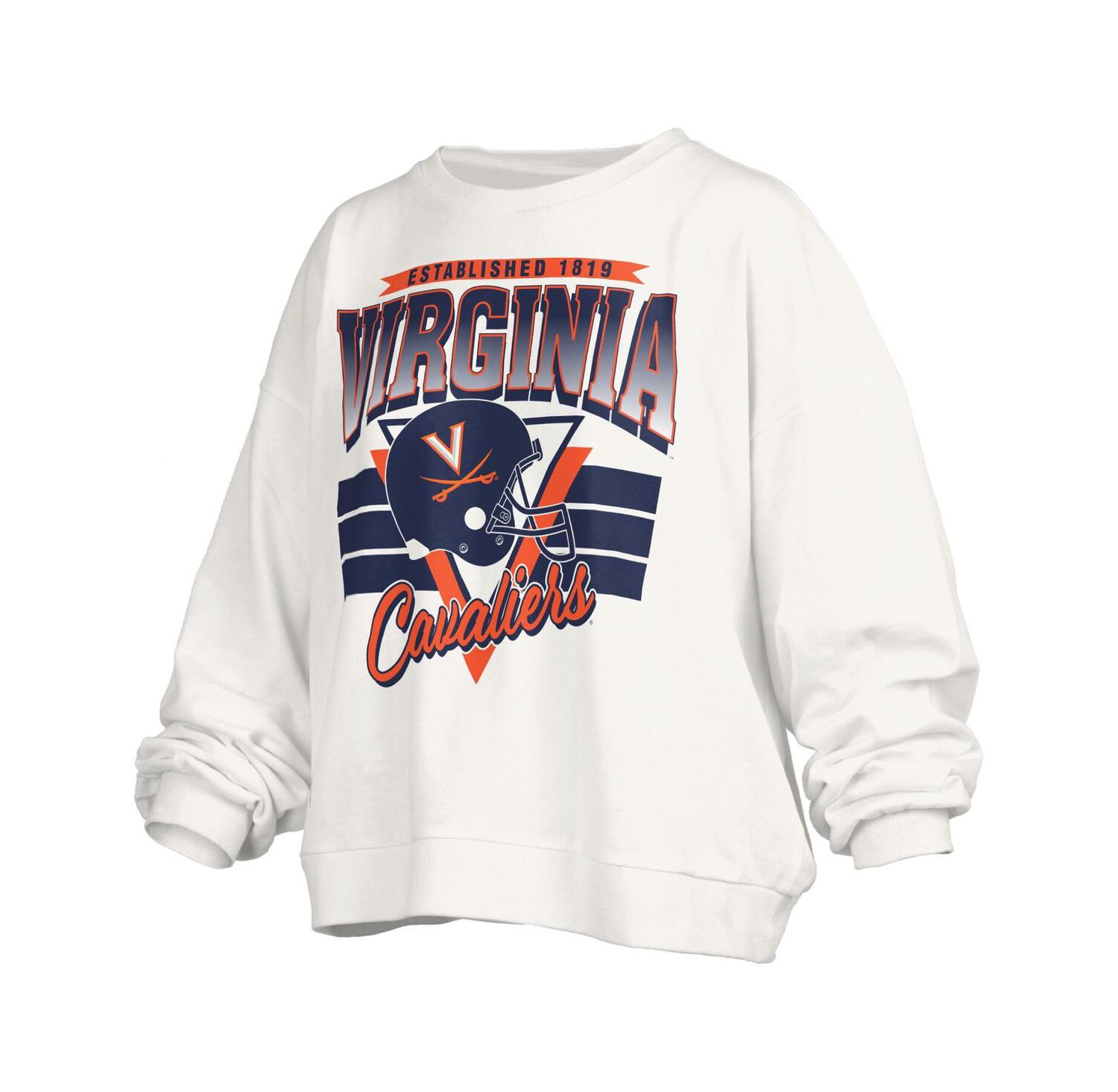 Women's White Virginia Cavaliers Oversized Janice Retro Waist-Length Pullover Sweatshirt