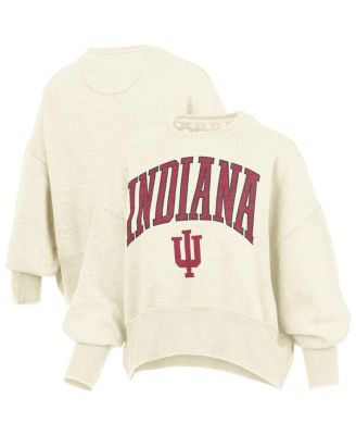 Pressbox - Women's Natural Indiana Hoosiers Oversized Waist-Length Crewneck Sweatshirt