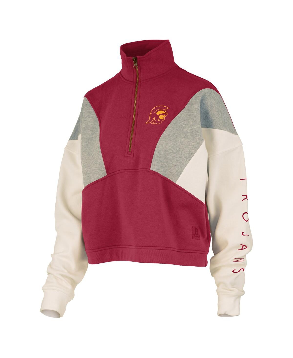 Pressbox Women's Cardinal Usc Trojans Ferrara Color Block Quarter-zip Sweatshirt In Red