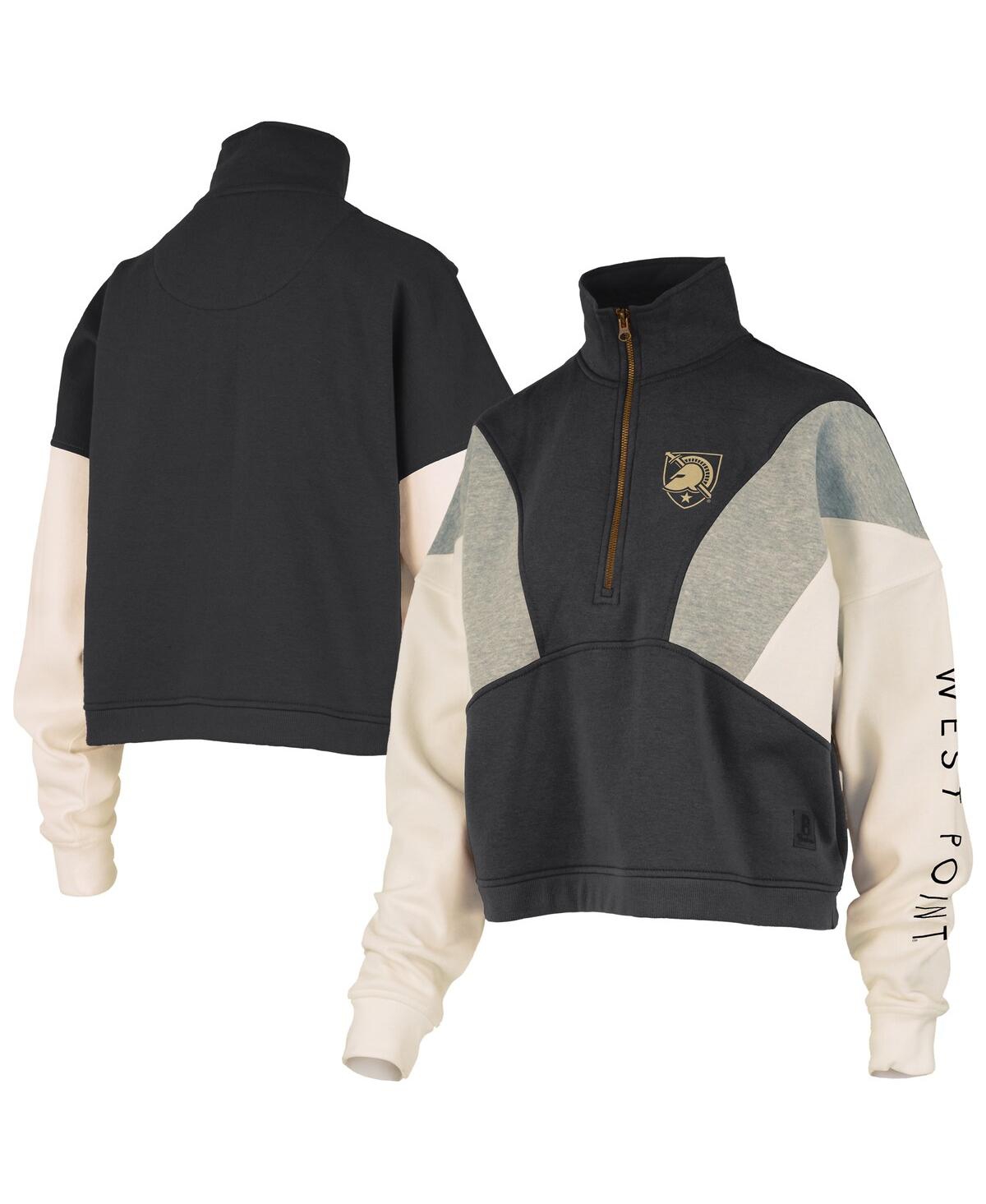 Pressbox Women's Black Army Black Knights Ferrara Color Block Quarter-zip Sweatshirt In Black
