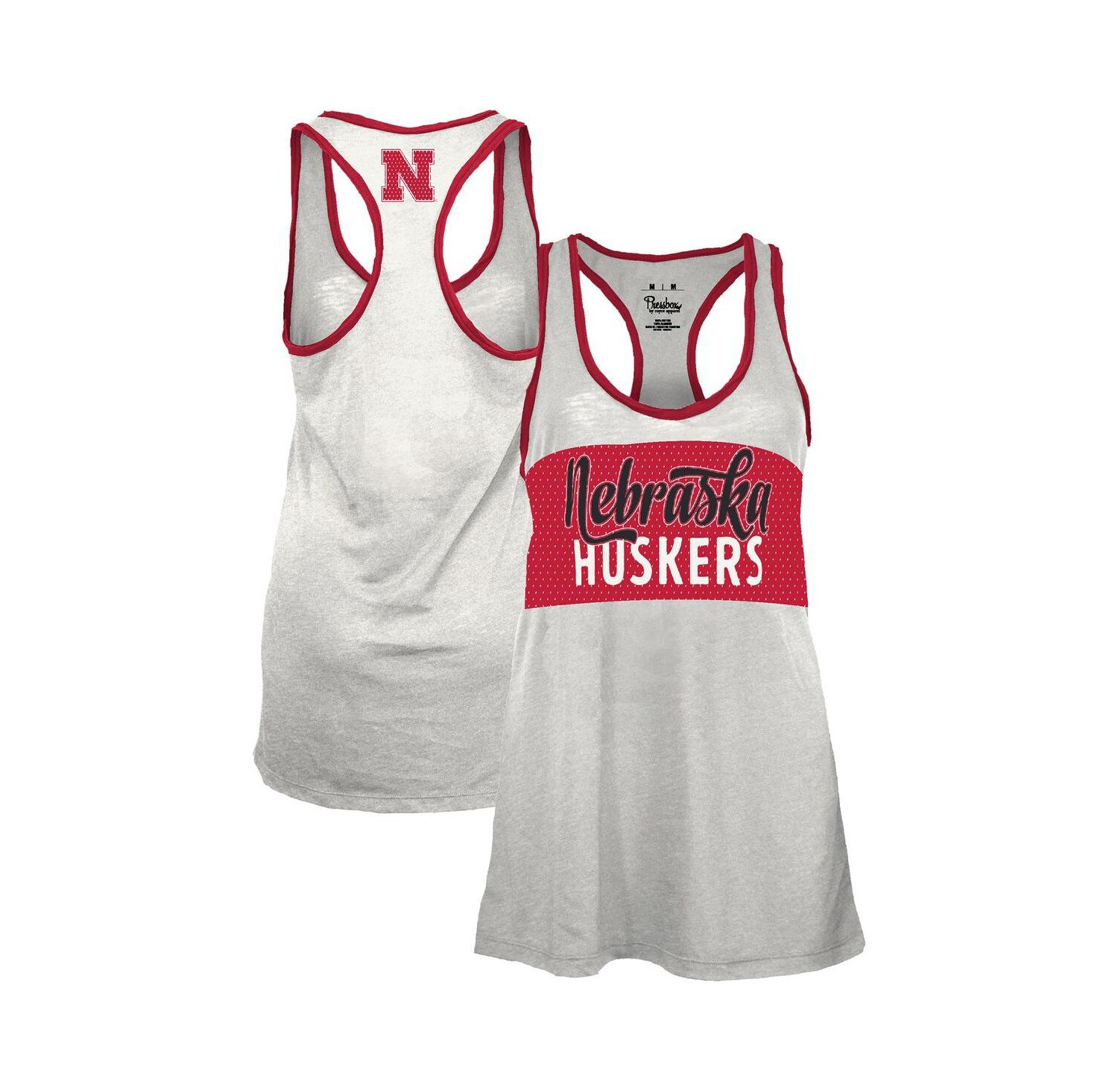 Women's White/Scarlet Nebraska Huskers Tracy Racerback Burnout Tank Top