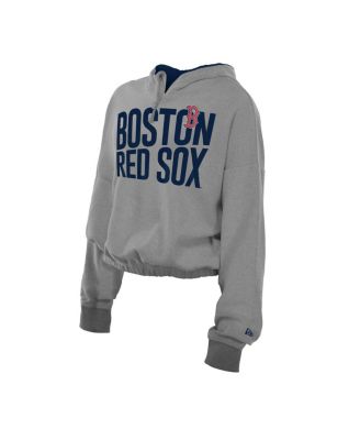 Men's Heather Gray Boston Red Sox Reversed Out French Terry Quarter-Zip Banded Crop Hoodie