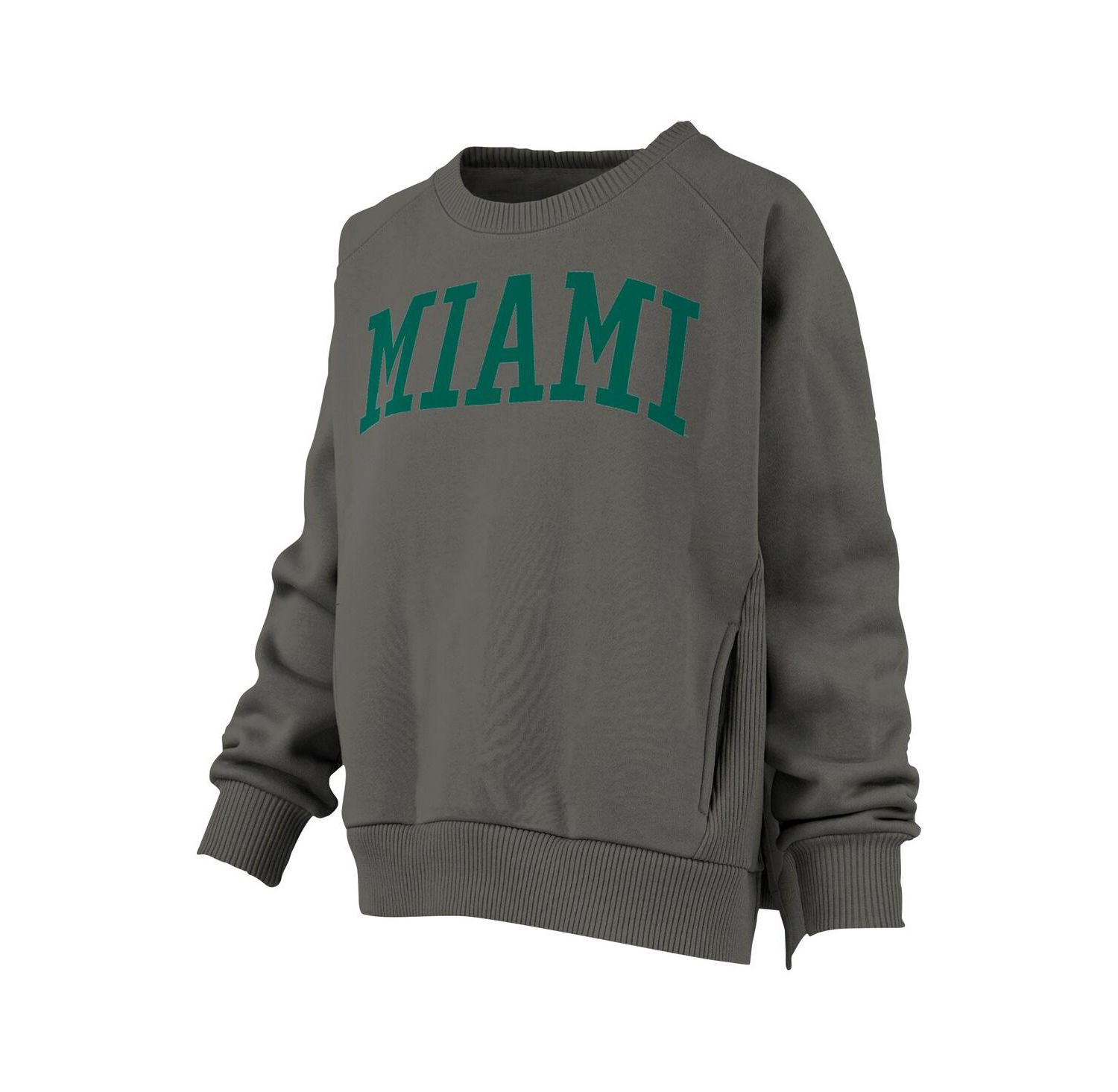 Women's Charcoal Miami Hurricanes Pocketed Raglan Pullover Sweatshirt