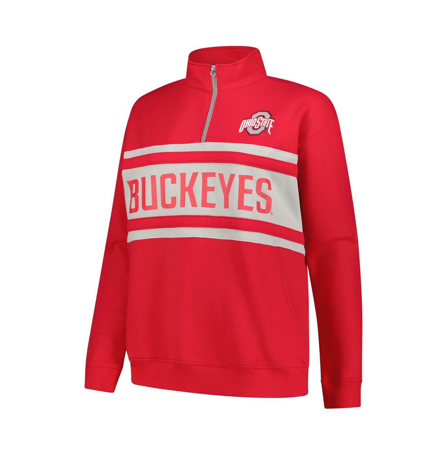 Женский свитер Fanatics Scarlet/Gray Ohio State Buckeyes Plus Size Quarter-Zip Pullover — фото 3