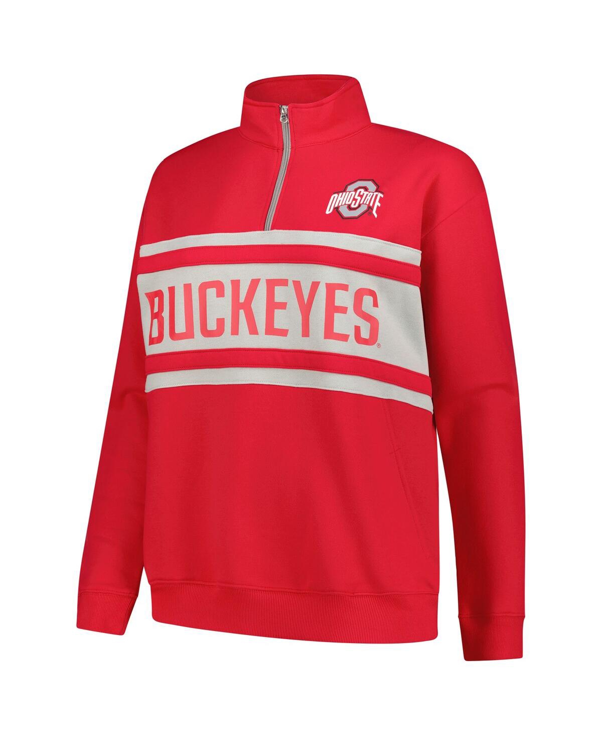 Fanatics Women's Scarlet/gray Ohio State Buckeyes Plus Size Quarter-zip Pullover In Red