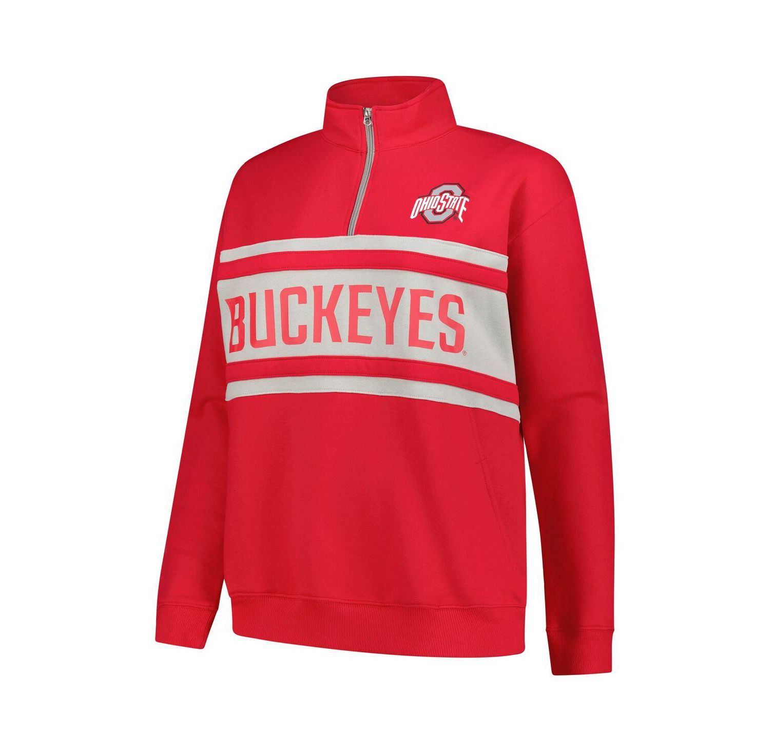 Women's Scarlet/Gray Ohio State Buckeyes Plus Size Quarter-Zip Pullover