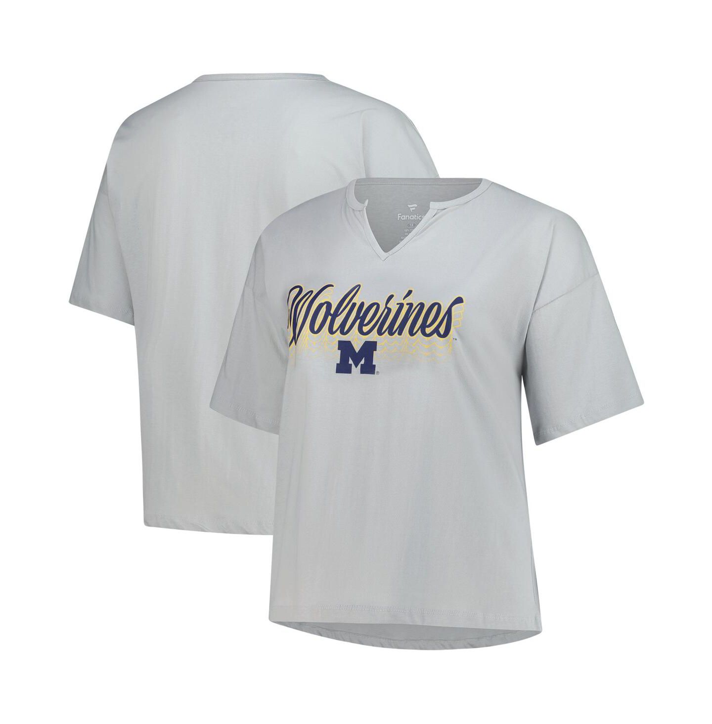 Женская футболка Fanatics Gray Michigan Wolverines Plus Size Winning Gear Notch Neck — фото 1