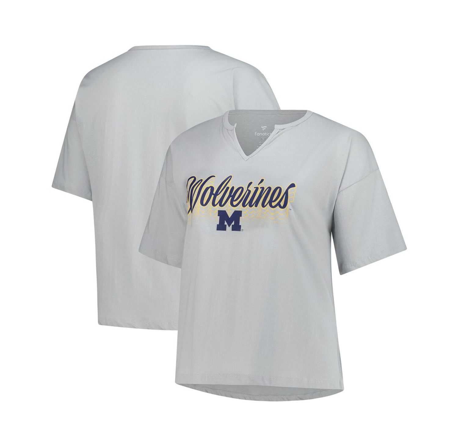 Women's Gray Michigan Wolverines Plus Size Winning Gear Notch Neck T-Shirt