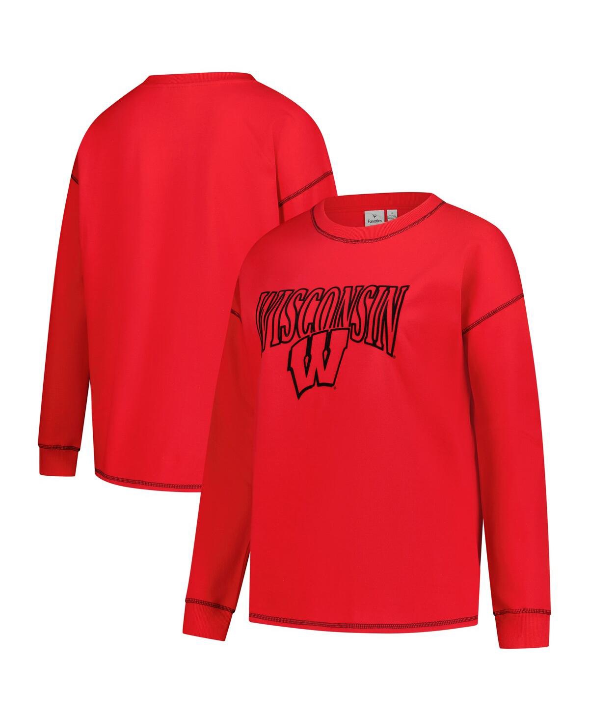 Fanatics Women's Red Wisconsin Badgers Plus Size Contrast Stitch Sweatshirt In Red