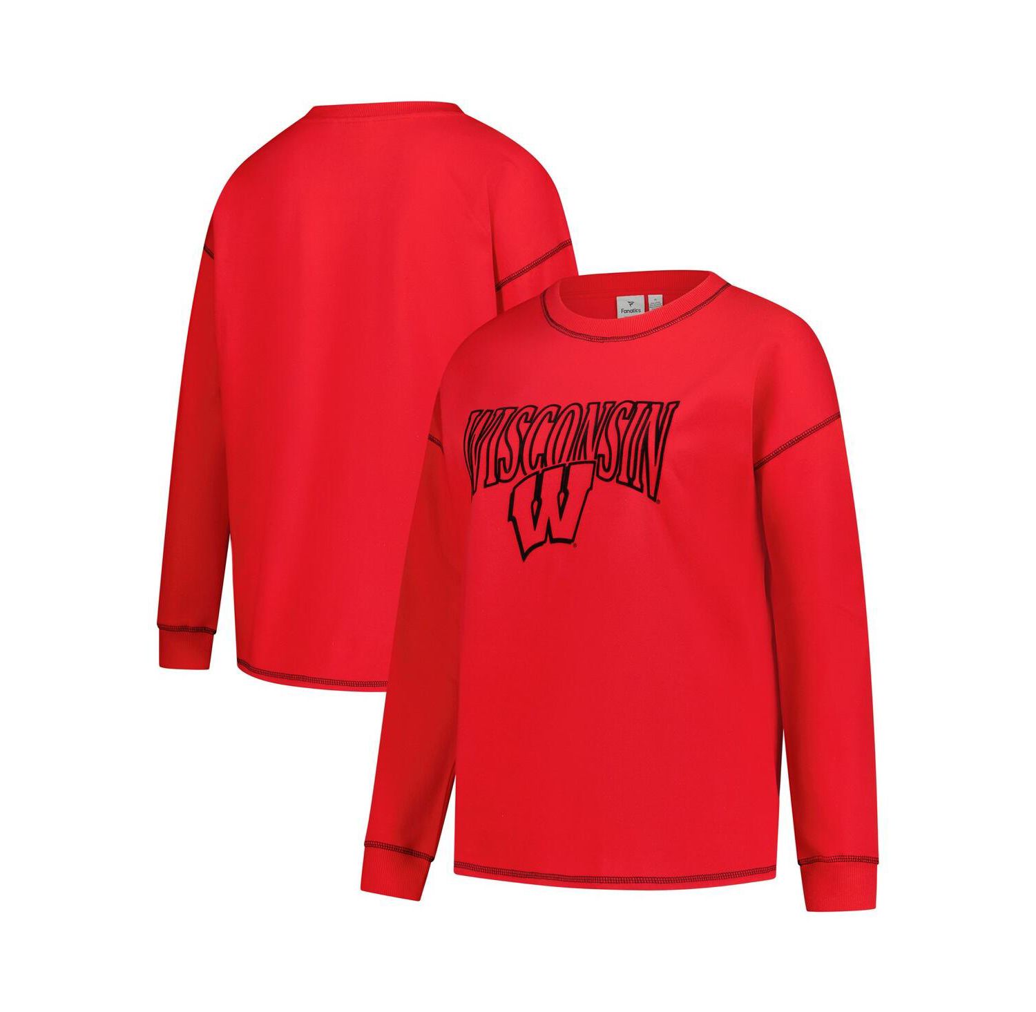 Women's Red Wisconsin Badgers Plus Size Contrast Stitch Sweatshirt