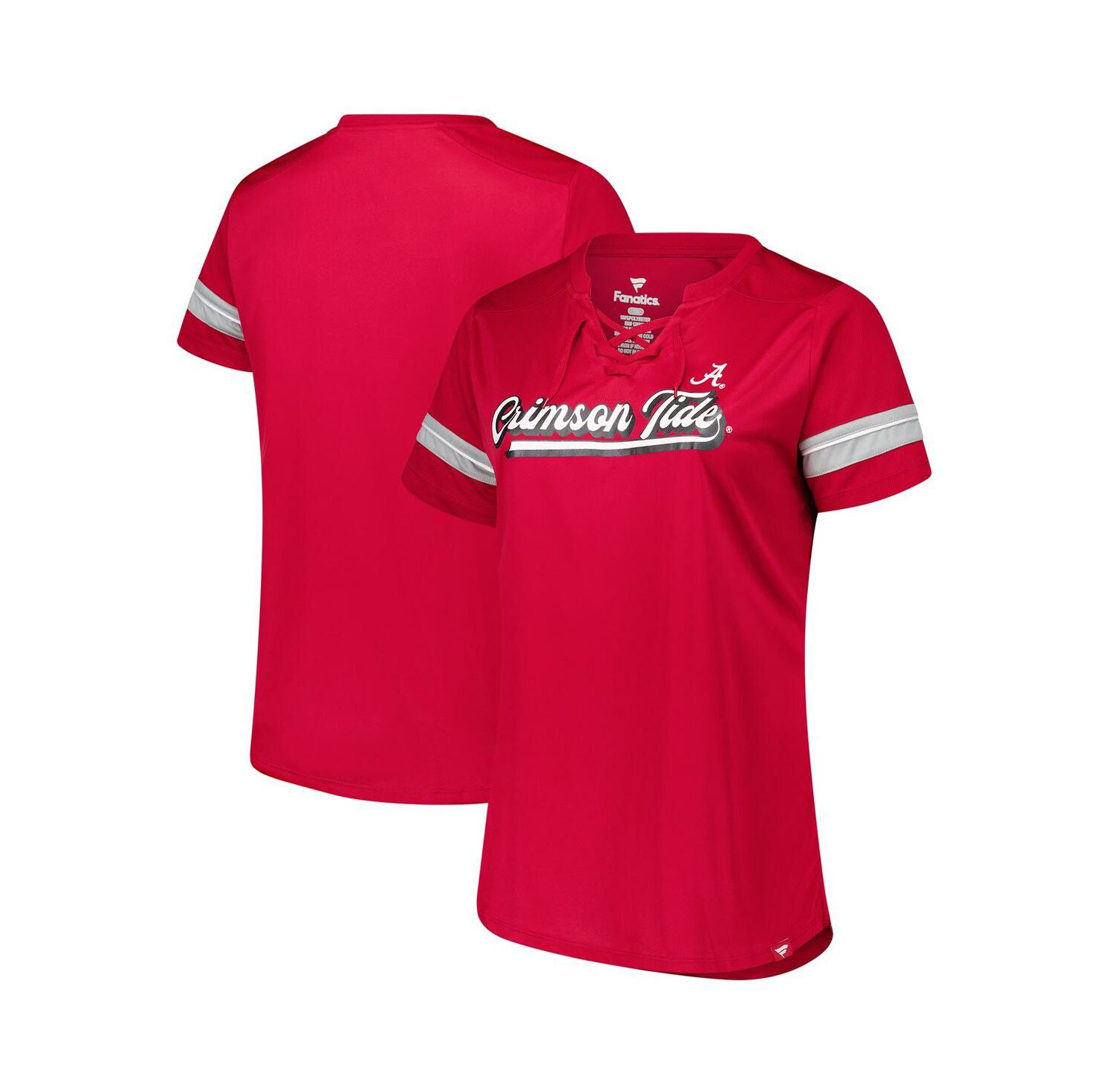Women's Crimson Alabama Crimson Tide Plus Size Overtime Readiness Lace-Up T-Shirt