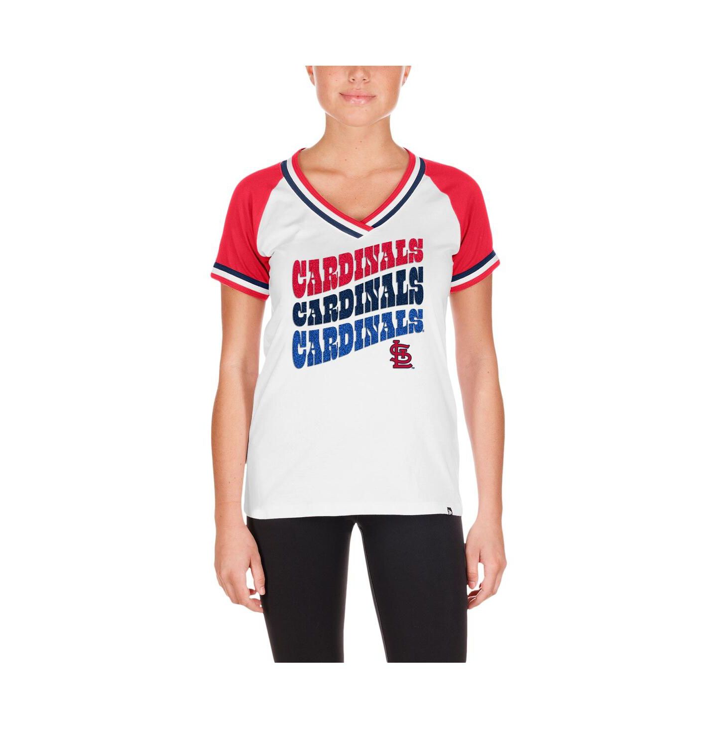 Мужская футболка New Era White St. Louis Cardinals Jersey Double Binding Raglan V-Neck — фото 3