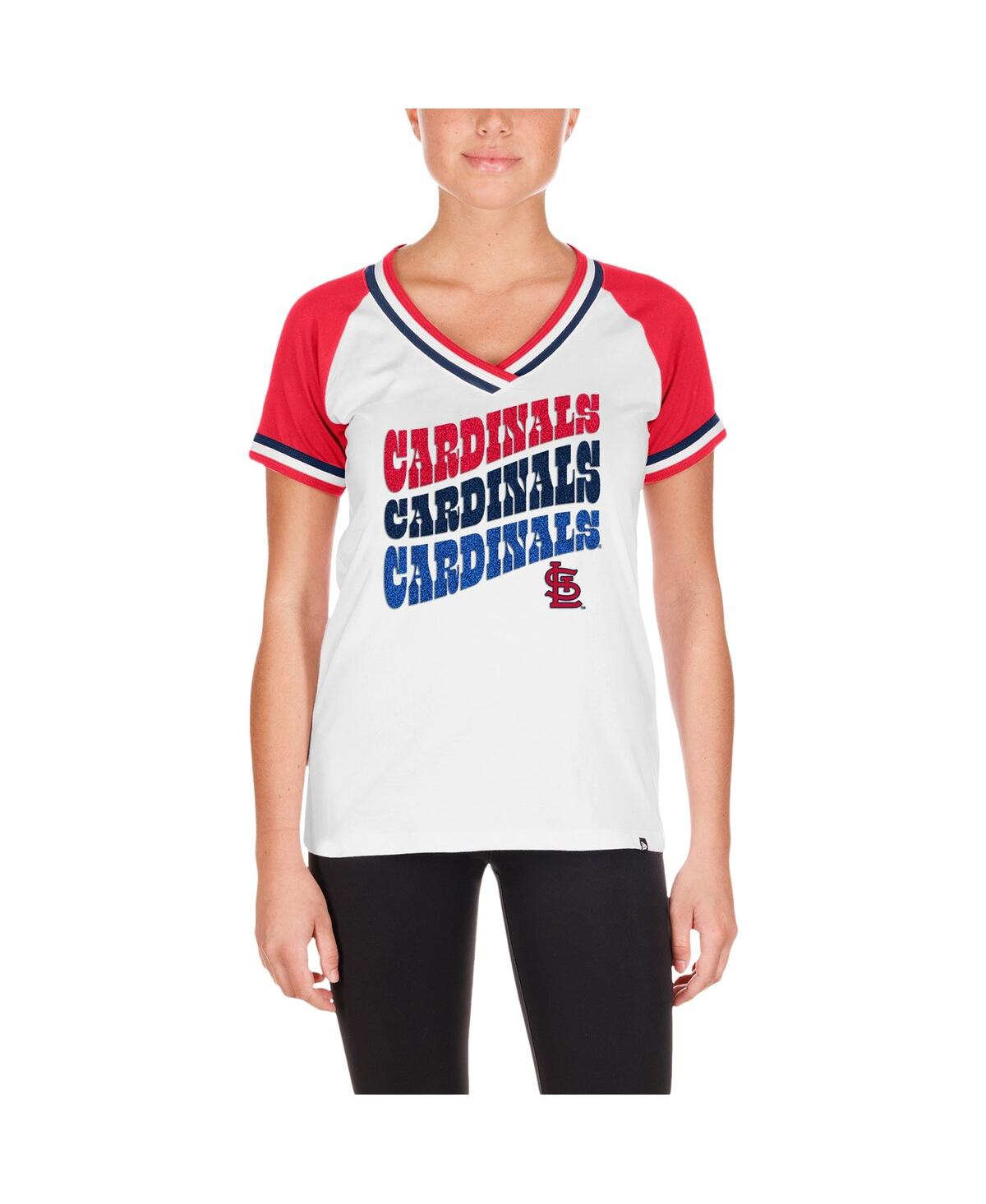New Era Men's White St. Louis Cardinals Jersey Double Binding Raglan V-neck T-shirt In White