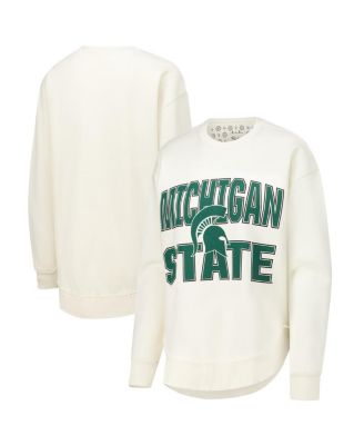 Pressbox - Women's Cream Michigan State Spartans Poncho Fleece Crew Sweatshirt