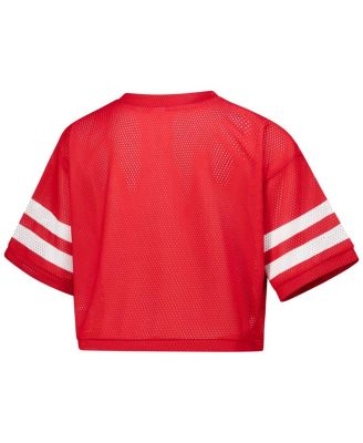 Women's Red Wisconsin Badgers Mesh Cropped V-Neck T-Shirt