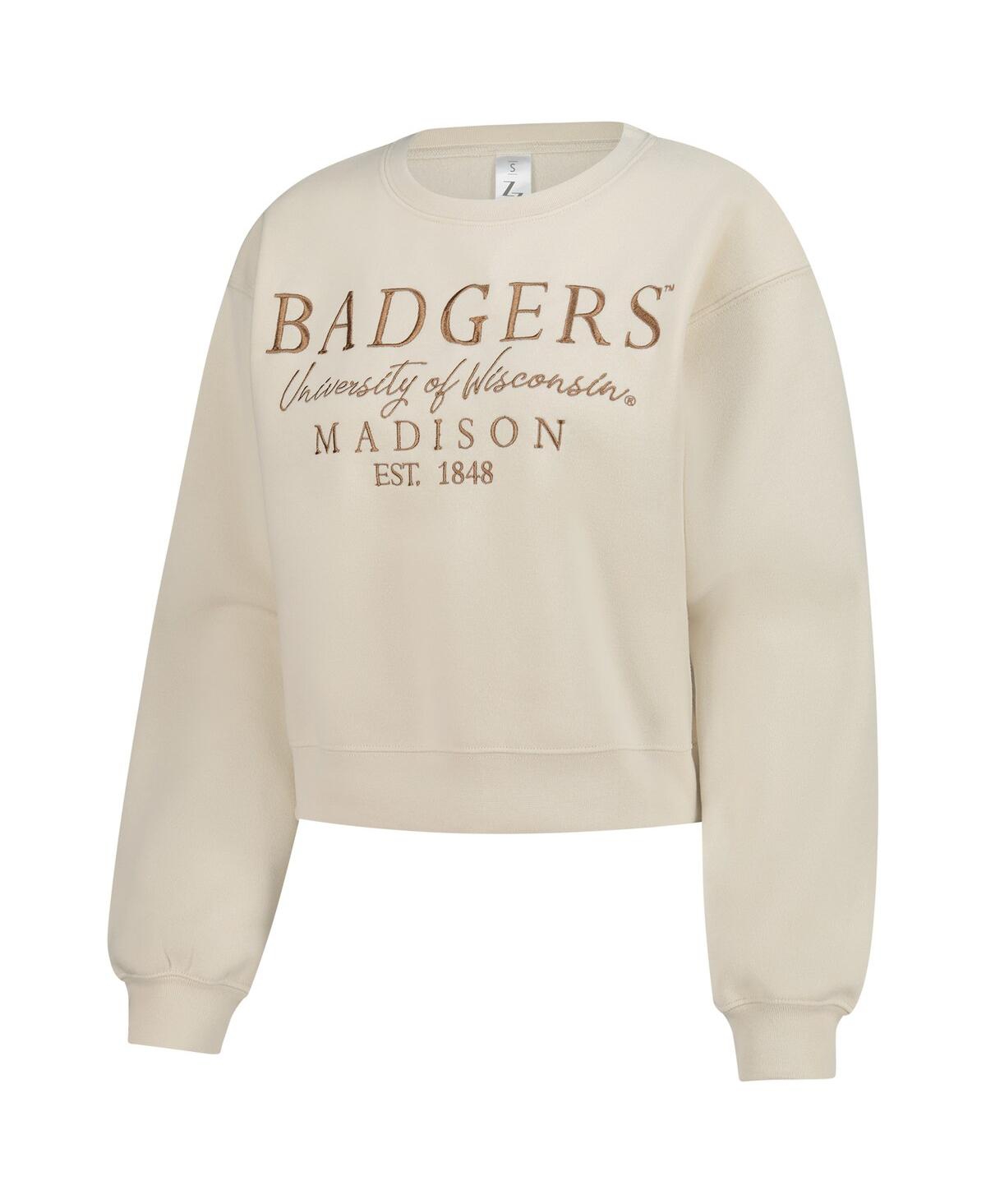 Zoozatz Women's Sand Wisconsin Badgers Cropped Crewneck Sweatshirt In Multi