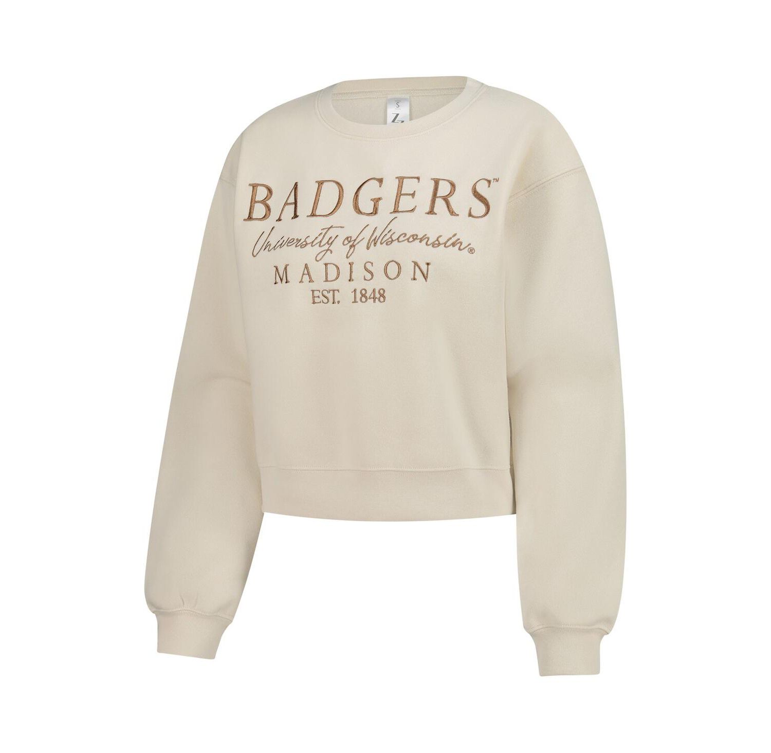 Women's Sand Wisconsin Badgers Cropped Crewneck Sweatshirt