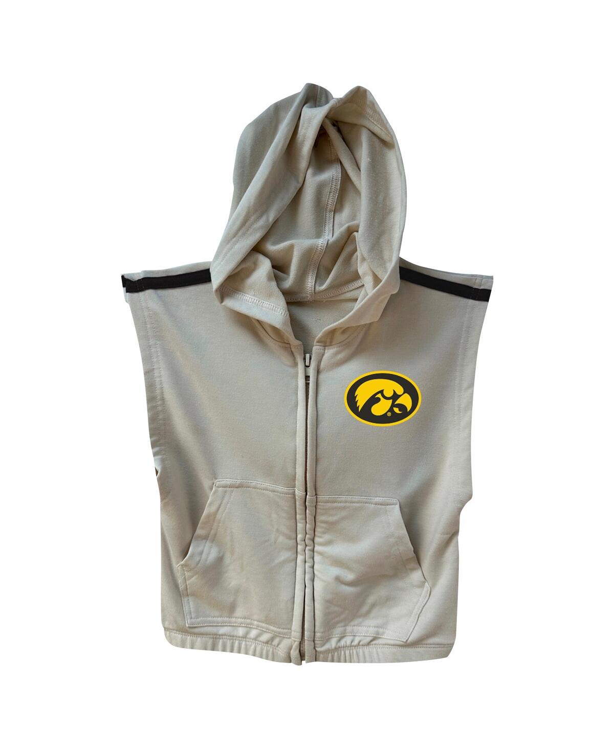 Wes & Willy Girls Toddler 2-piece Tan Iowa Hawkeyes Tri-blend Sleeveless Full-zip Hoodie And Tiered Skirt Set In Brown