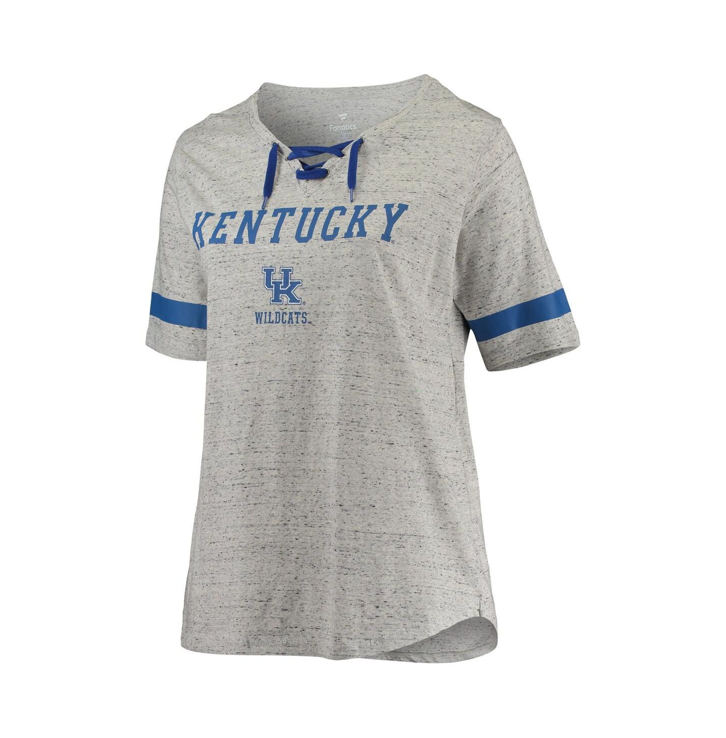 Женская футболка Profile Heathered Gray/Royal Kentucky Wildcats Plus Size Lace-Up V-Neck — фото 3