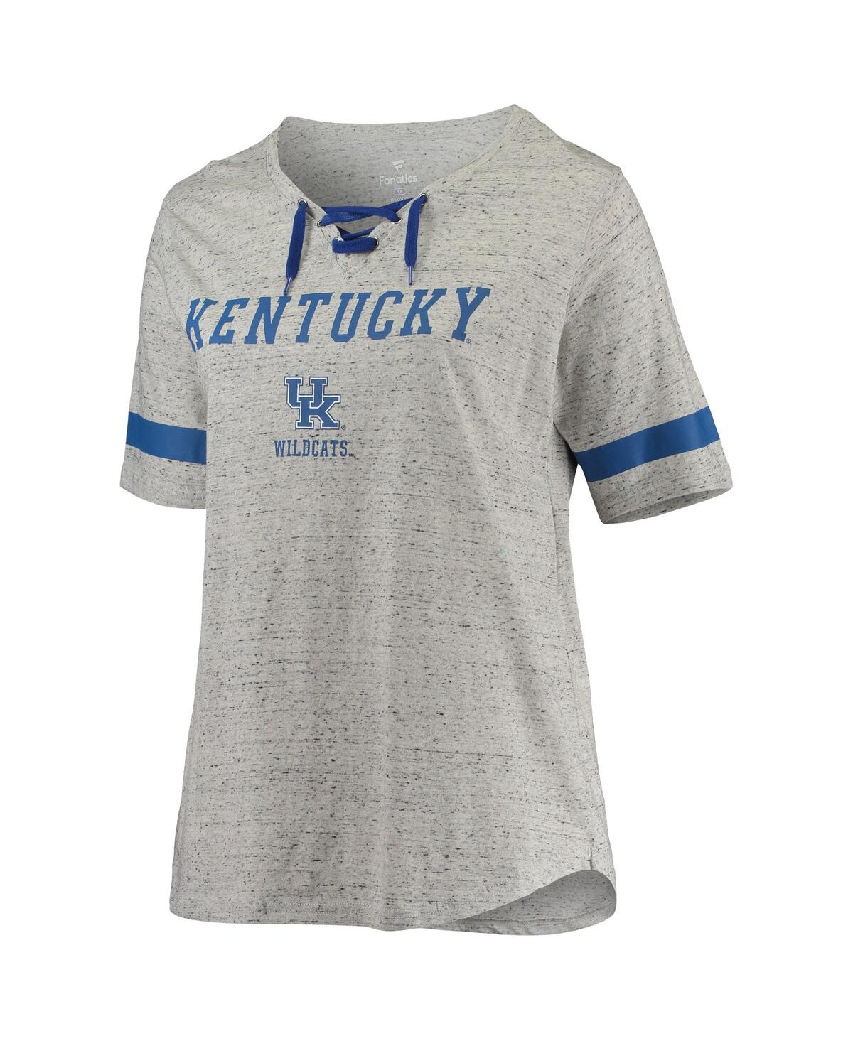 Profile Women's Heathered Gray/royal Kentucky Wildcats Plus Size Lace-up V-neck T-shirt In Gray