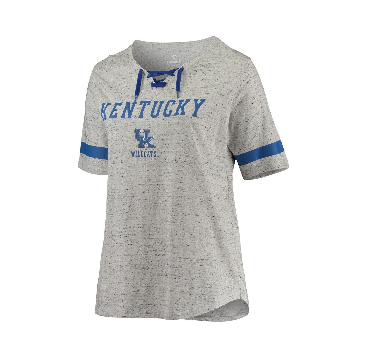 Women's Heathered Gray/Royal Kentucky Wildcats Plus Size Lace-Up V-Neck T-Shirt