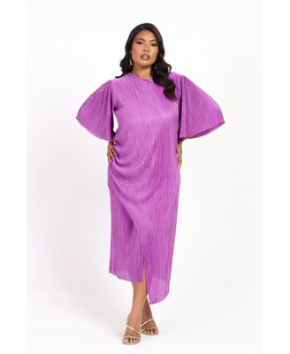 Women's FASHION-SZN Ruched Side Flutter Sleeve Midi Dress